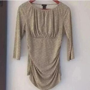 ANN TAYLOR | Tan/Brown Ruched Fitted 3/4 Length Sleeve Top Size Small